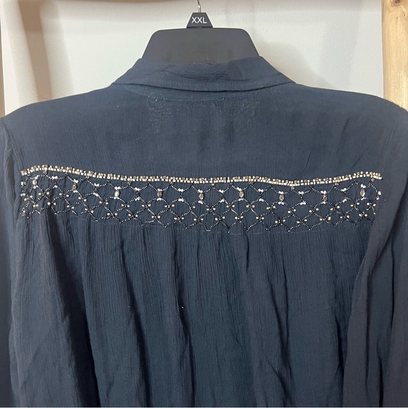 Anthropologie Floreat Beulah Beaded Button long Sleeve Tunic▪️size S Dark Gray - Picture 4 of 11